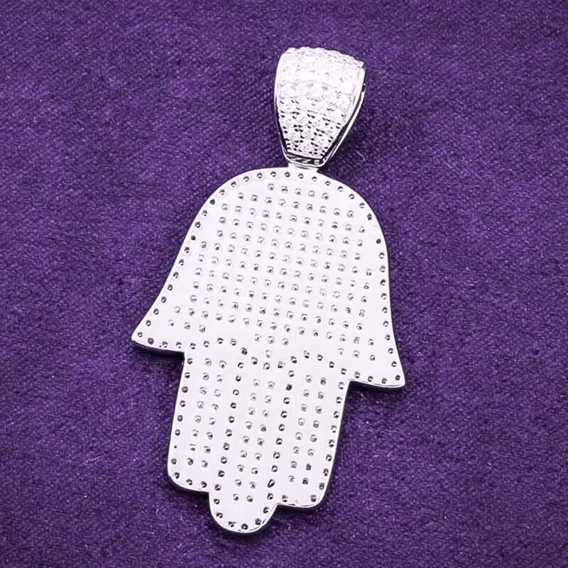 Hip Hop VVS Moissanite Iced Out Mens Lucky Fatima Hamsa Hand Cluster Pendant With 925 Sterling Silver Pass Diamond Tester