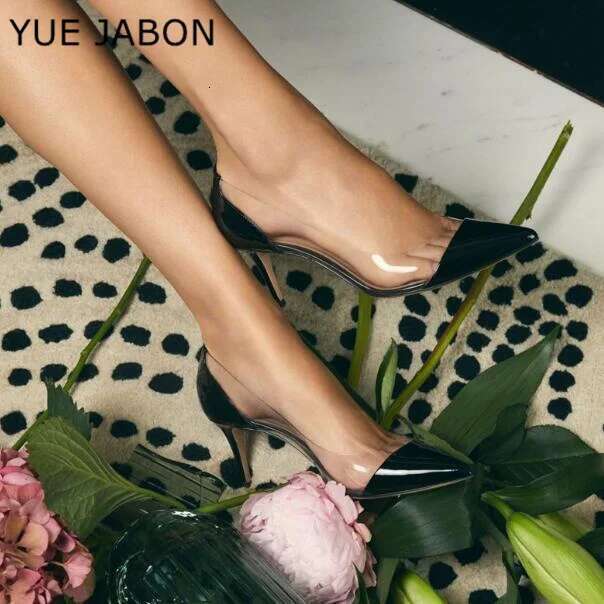 BlACK White Pointed Toe Clear PVC hot High Heel Pumps 12CM 10CM 8CM Stiletto Heels Nude Mixed-color Patchwork Wedding Shoes