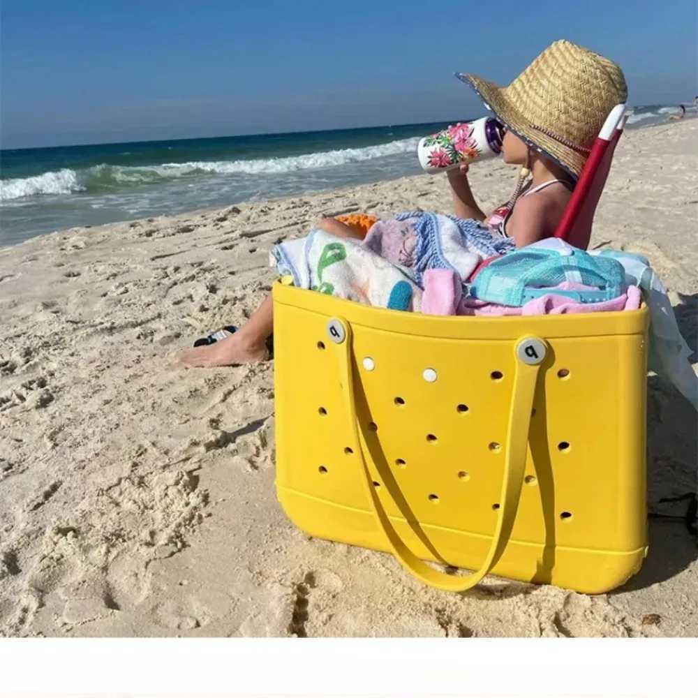 S/M Fi beach bag large shopping bag EVA rubber waterproof storage basket travel handbag Wen Shoder solid color handbag Y250409