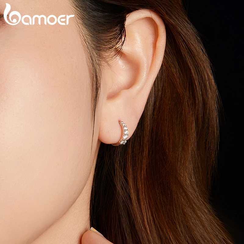 BAMOER Moissanite Hoop Earrings for Women 925 Sterling Silver Hypoallergenic Huggie Earrings with White Gold Plated MSE091 Z250408