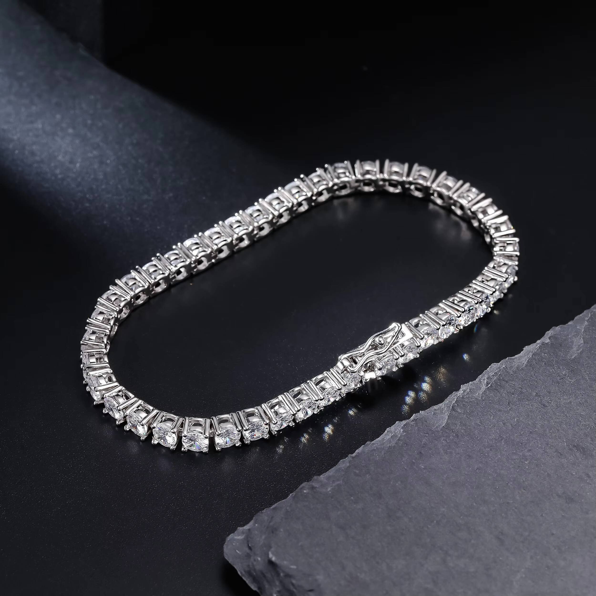 USA Stock Classic Tennis 4MM Round CZ Cubic Zirconia Cut Diamond 18K White Gold Plated Charm Tennis Bracelets for Women Men