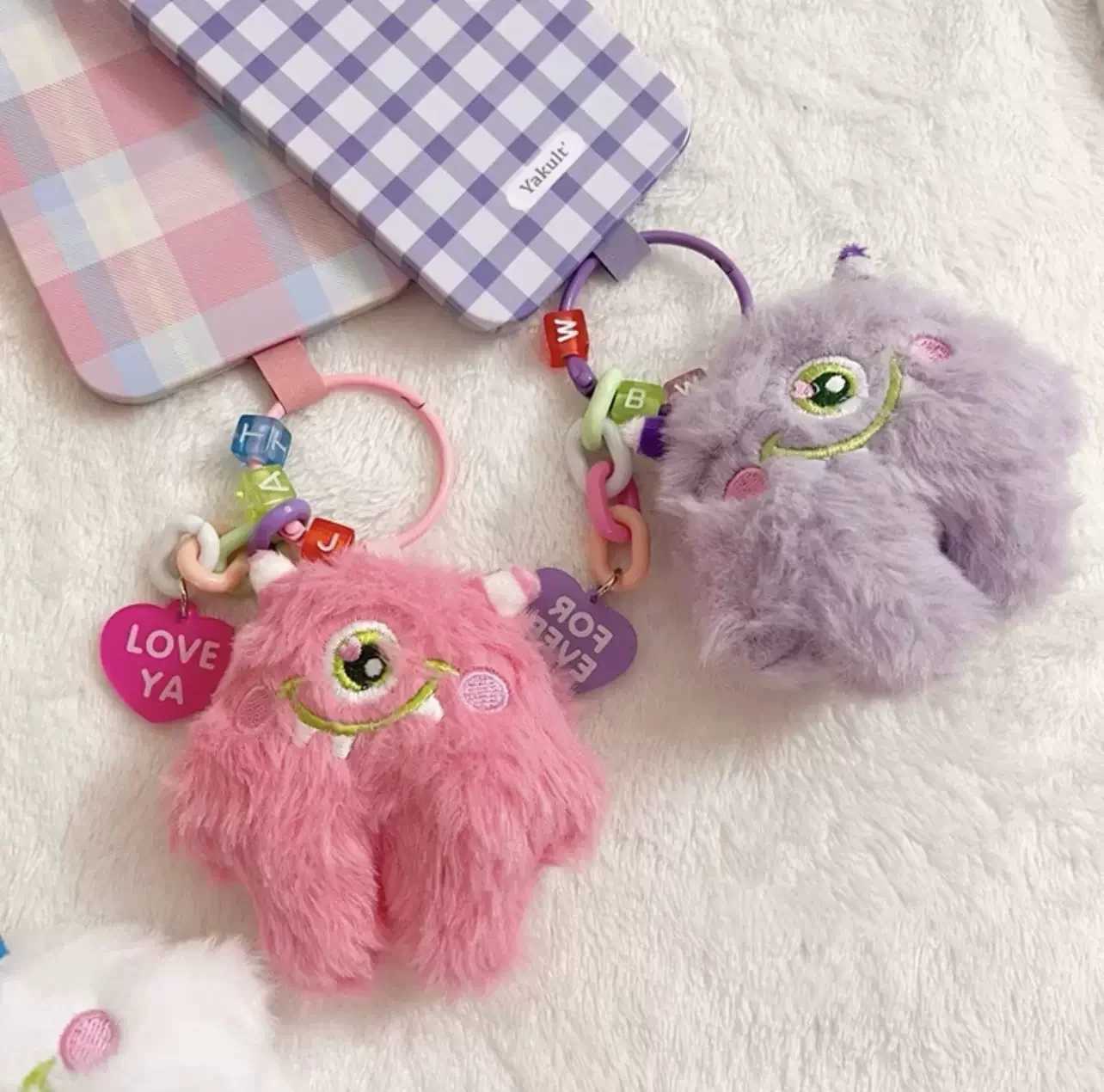 Kaii Plush Phone Charm DIY Car Phone Keychain Hanging Rope Keychain Girl Bag Chain Smartphone Monster PendantXJ250409