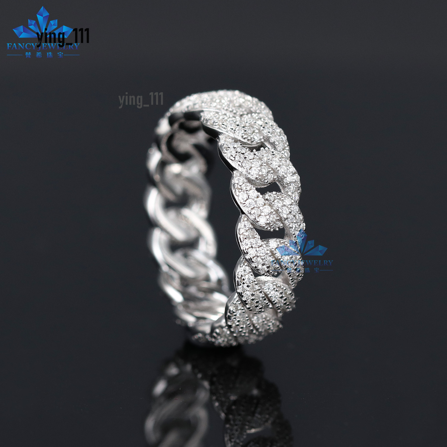 RTS Mens Cuban Link Ring 7mm Wide Moissanite Diamond 925 Sterling Silver VVS Gold Plated Fine Jewelry