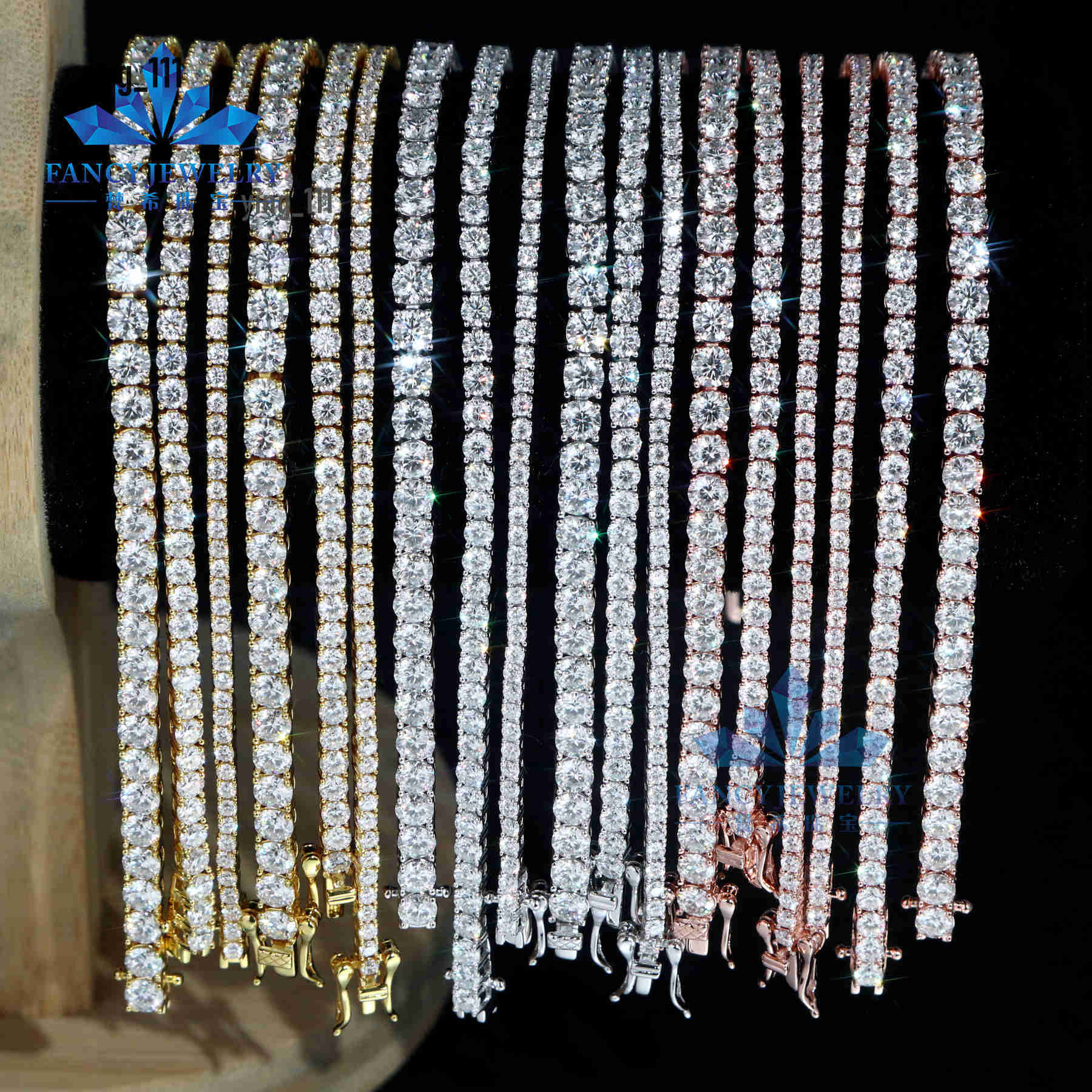 VVS Moissanite Tennis Chain 2mm 3mm 4mm 5mm 6.5mm 925 Sterling Silver White Gold Rose Gold Plated Style Bracelet Women Men