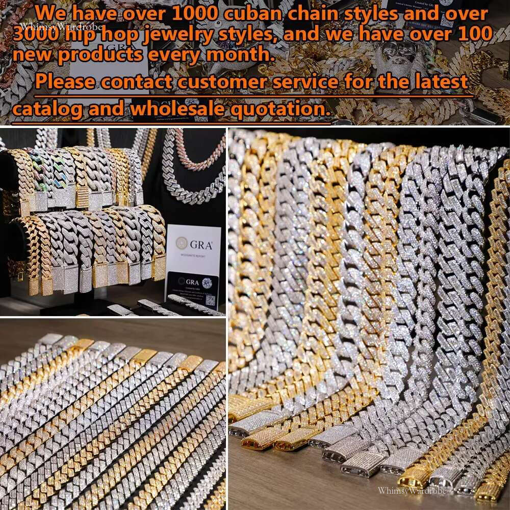 VVS Moissanite Dia Cuban Chain Fast transport sterg sier chain20mm Real man necklace