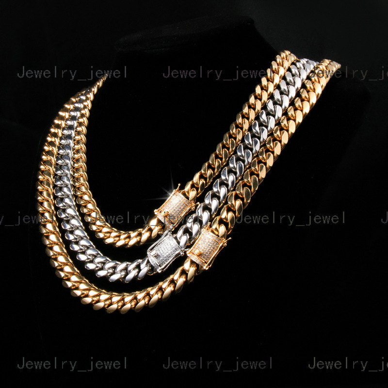 10mm 12mm 14mm 16mm 18K Gold Plated Hip Hop 316L Stainless Steel Choker Solid Miami Cuban Link Chain Bracelet for Mens
