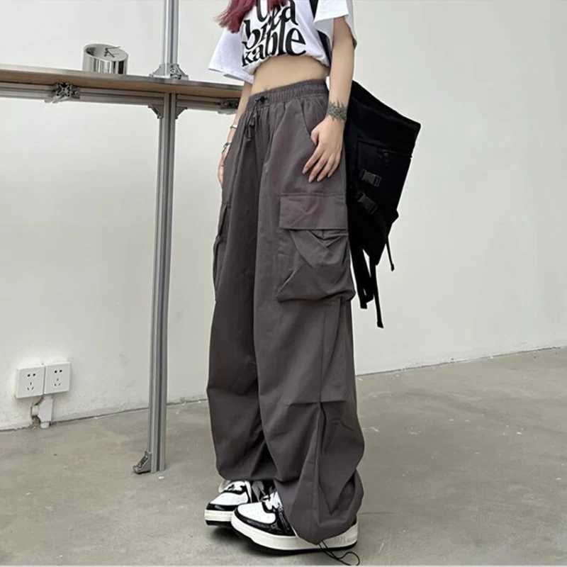 2024 Women Casual Joggers Tech Pants Solid Low Waist Pants Drstring Wide Leg Baggy Trousers Y2k Streetwear Oversize SweatpantsXJ250616