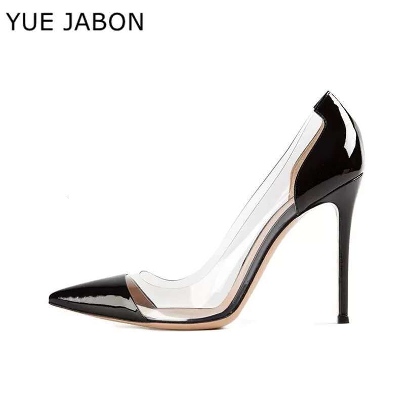 BlACK White Pointed Toe Clear PVC hot High Heel Pumps 12CM 10CM 8CM Stiletto Heels Nude Mixed-color Patchwork Wedding Shoes