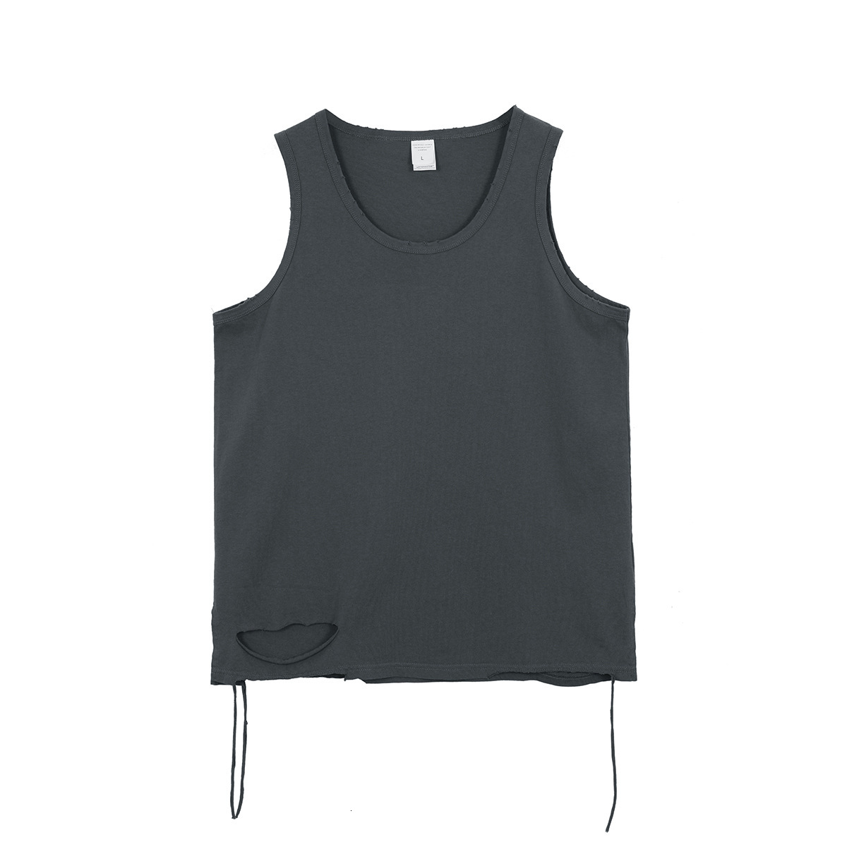 2025 Summer New Product: Water Wash Versatile Loose Sports Top, American Trendy Brand Destruction Knife Cutting Solid Color Base Tank Top