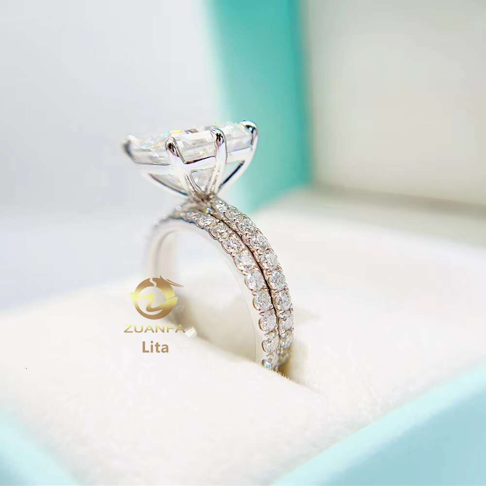 Women Jewelry Emerald Cut 5ct Vvs Moissanite Diamond Wedding Ring Set 10k Gold Engagement Rings