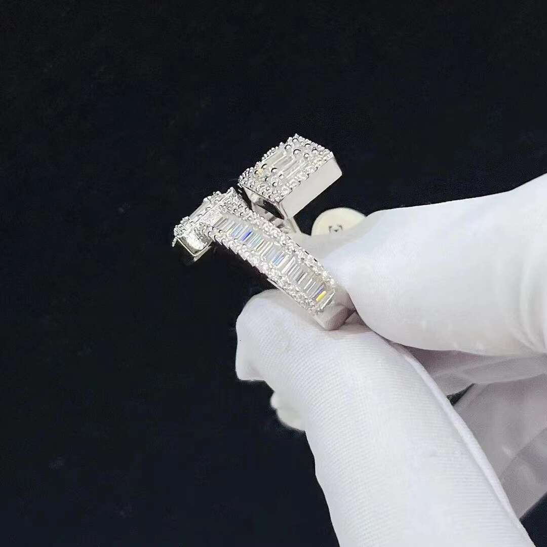 Iced Out Baguette Cut Moissanite Diamond Ring Hip Hop Fine Jewelry Ring for Women Custom 925 Silver Wedding Gemstones Ring Set