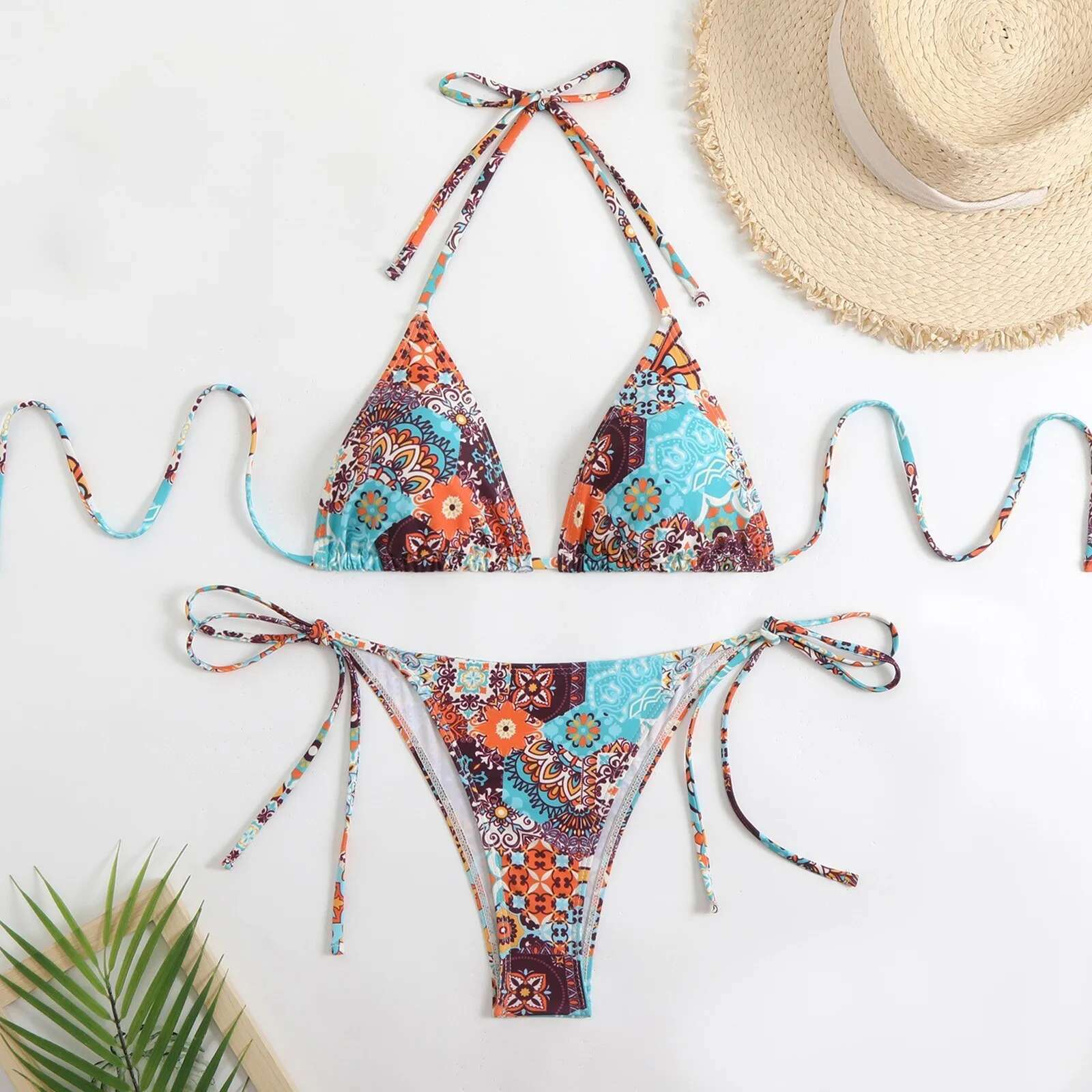 Dongdumaoyi Swimsuit Female Micro Bikini Women Swimwear Summer Beachwear S Bathing Suit Floral Print Neck Halter Thong Set