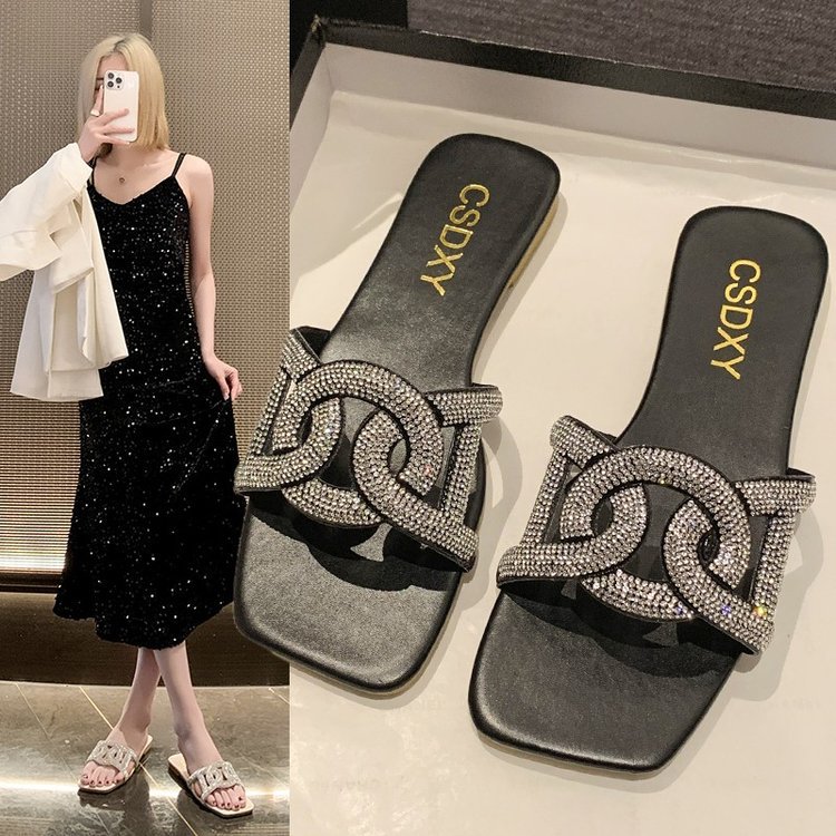 Women's 2025 Summer plus-size flip-flops Flat flat Fairy shoes Advanced exquisite trend all-in-one beach shoes