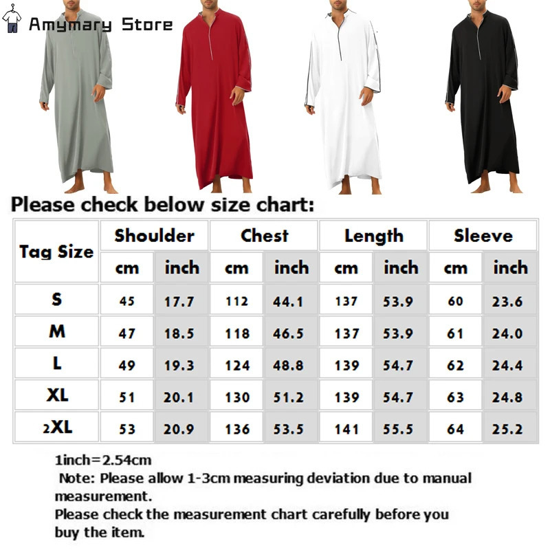 Loose Muslim Kaftan Robe Middle Eastern Mens Long Sleeve Arab Islamic Solid Color Maxi Dubai Abaya Juba Thobe Clothing 250409