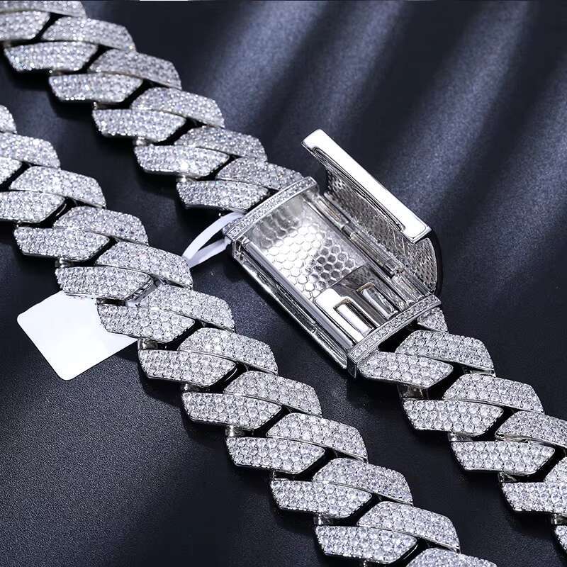 18mm 3 Rows VVS Moissanite Iced Out Cuban Link Chain 925 Sterling Silver Lab Diamond Hip Hop Jewelry Men Cuban Necklace Chain