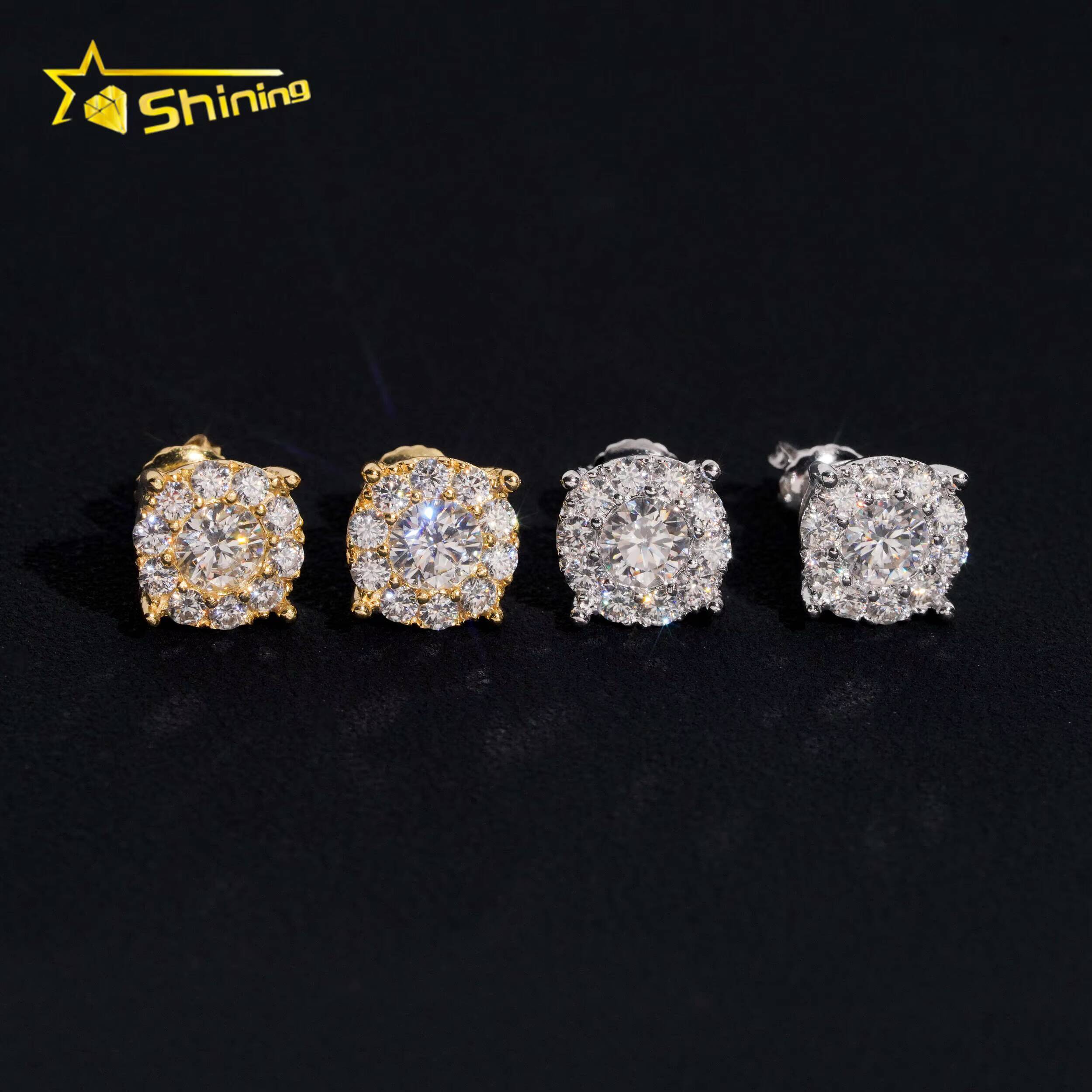 High Quality Iced Out 925 Sterling Silver Screw Back Moissanite Stud Earrings Hip Hop Jewelry Custom Rapper Moissanite Earrings