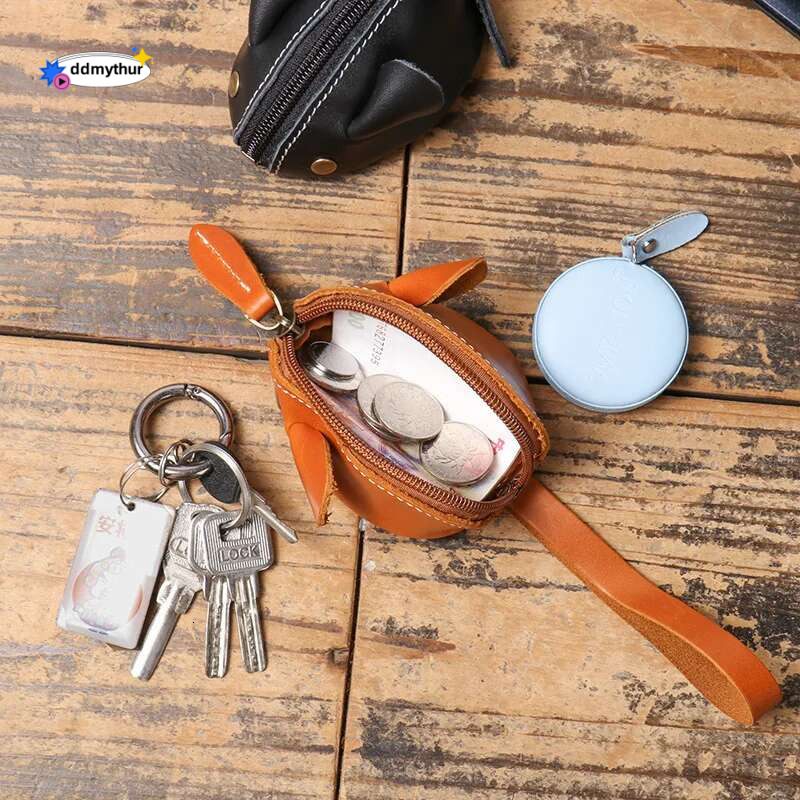 Vintage Mini Coin Purse Genuine Leather Small Wallet Men Women Brown Fashion Cute Mouse Storage Bag Trend Zipper Pocket ddmythur