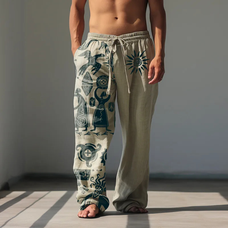 Mens Summer Fashion Casual Beach Pants Wide Leg Pants Hawaiian Style 3D Printed Wide Leg Pants 250408