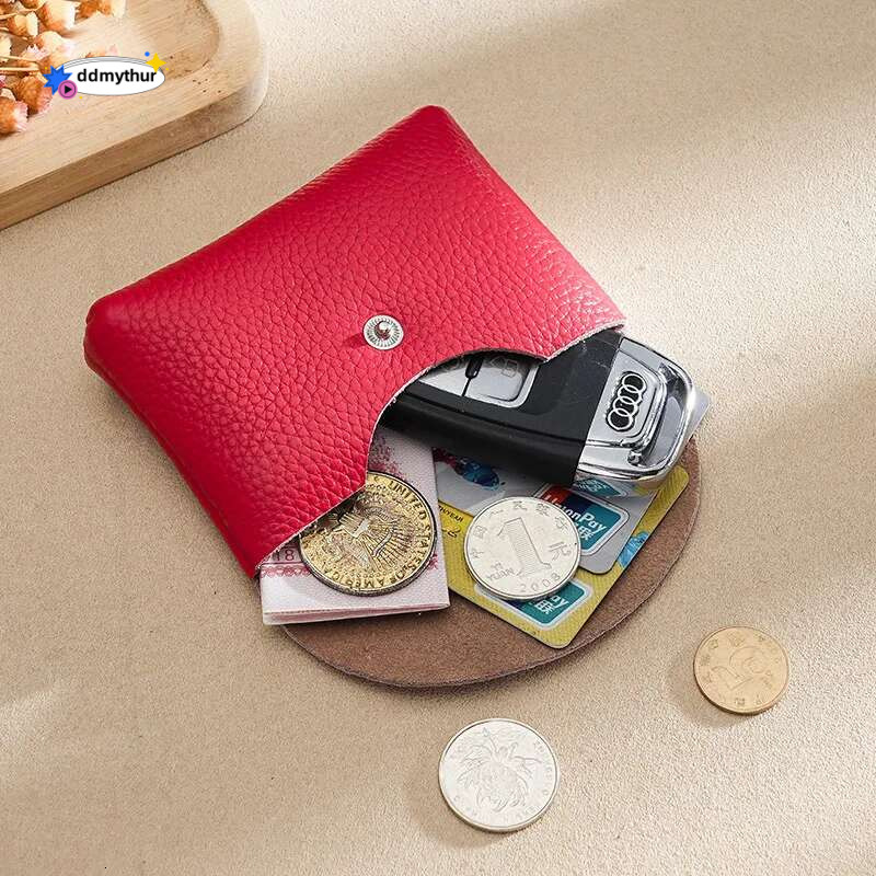 Solid Color Genuine Leather Purse Vintage Small Coin Pouch for Women Men Mini Wallet Credit Card Holder Earphone Bag ddmythur