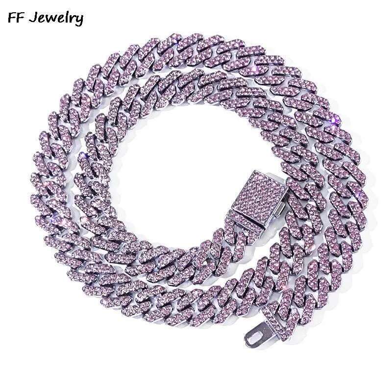 12mm purple Men Women Hip Hop Iced Out Bling Prong Cuban Chain Necklace Paved Rhinestone Link Chain Choker Necklace Men Jewelry