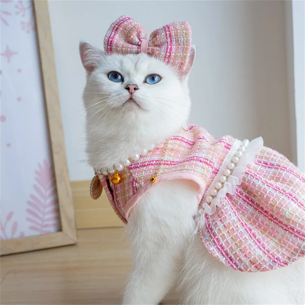 Cat Clothes Plaid Pet Dress Elegant Dog Dress Retro Dog Clothing Cute Fashion Comfortable Clothing 250409
