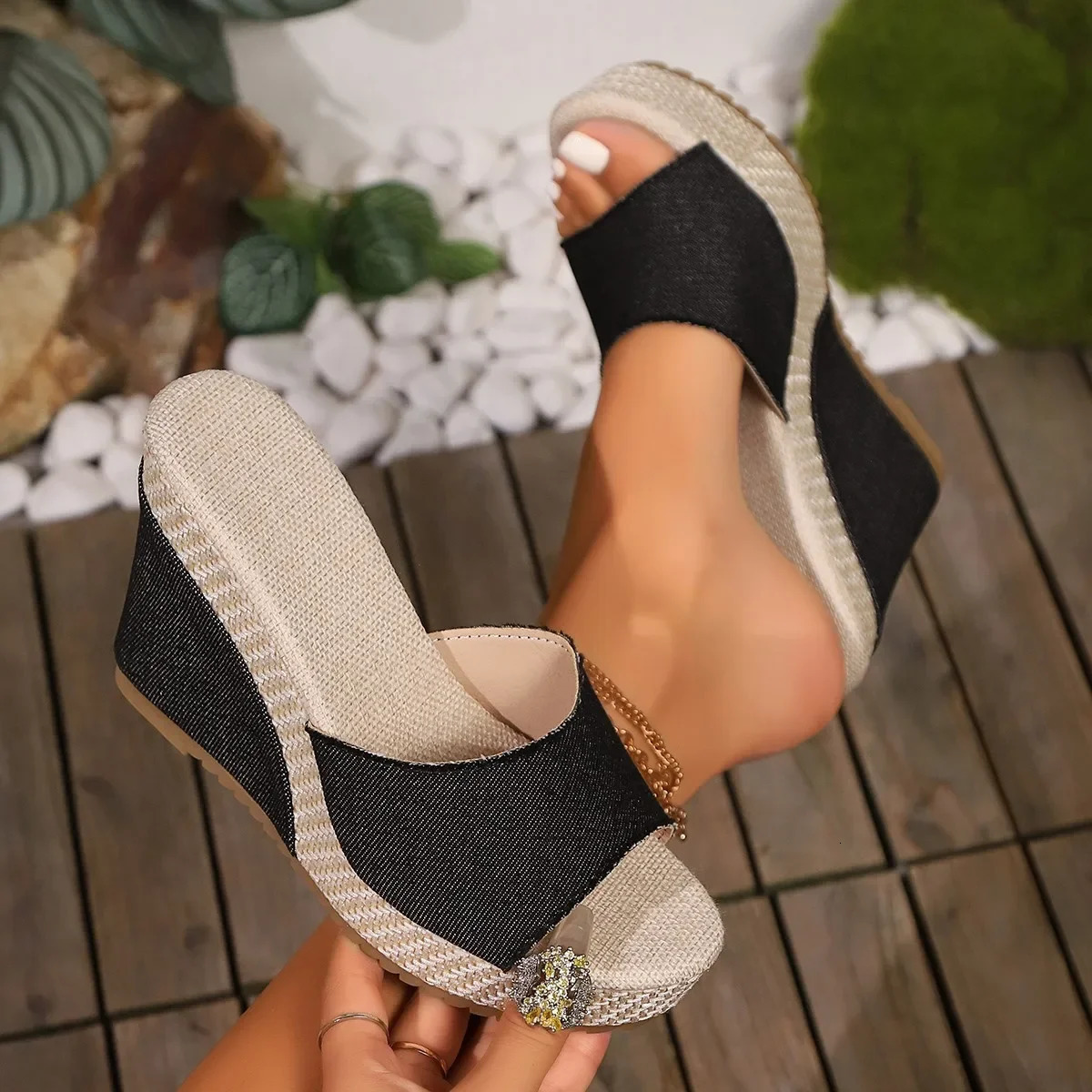 Women Wedges Slippers Summer High Heels Women Sandals Shallow Outdoor Beach Platform Slippers Comfortable Slides Women 250408