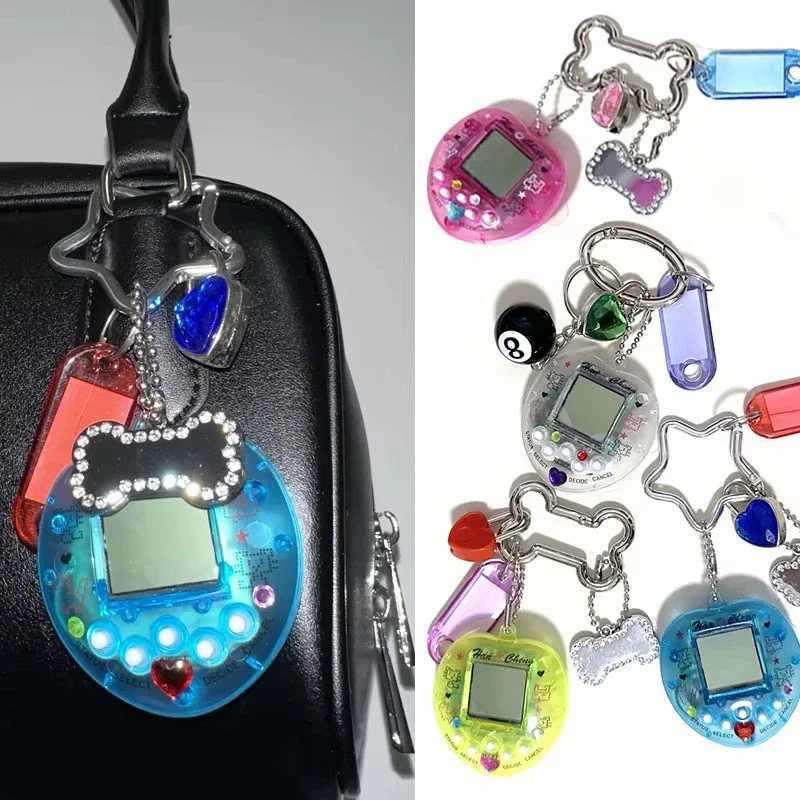 Korean fashion rainbow game console bone keychain Kaii Harajuku charm Y2K crystal heart lock DIY bag pendant keychain retroXJ250409