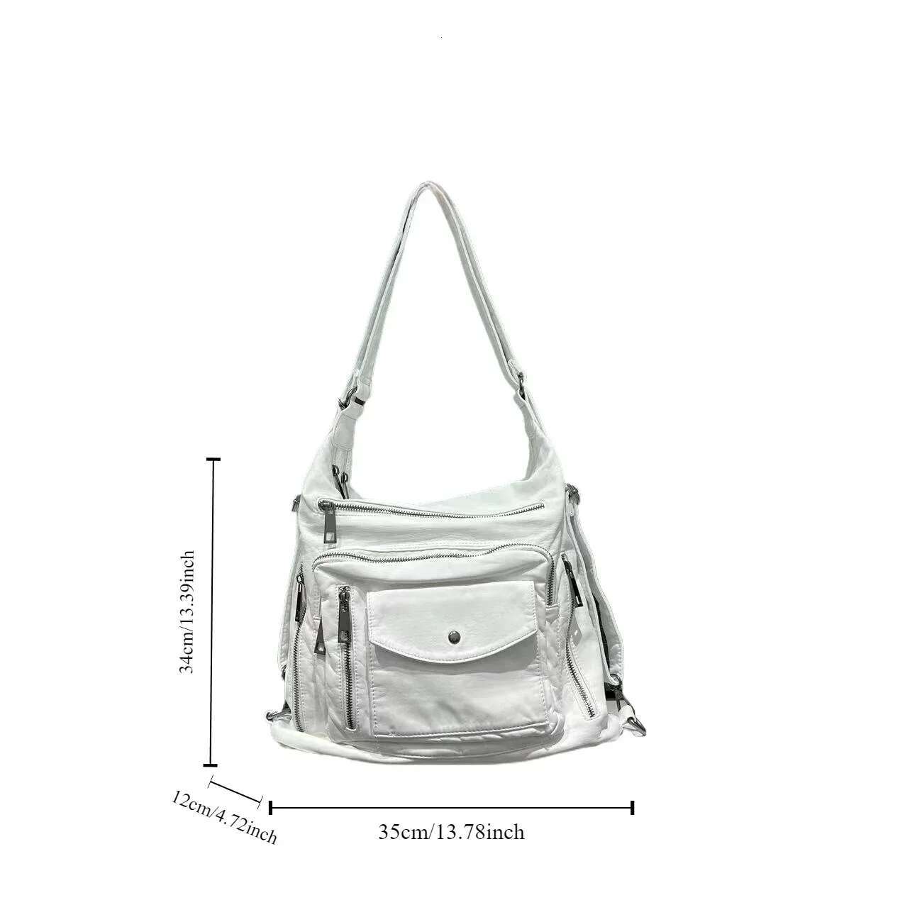 Women's Fashion Multi-Pocket Motorcycle Shoulder Bag Large Capacity Retro Washed Crossbody Backpack