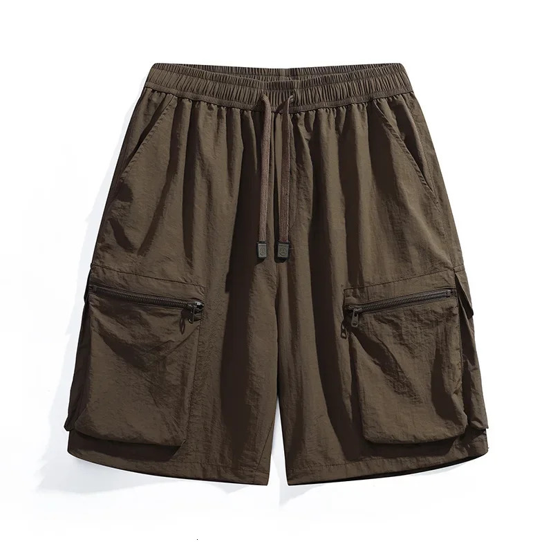 Ice silk nylon mens quick drying Bermuda oversized 12XL summer light multi pocket large Plus sports cargo breeze 250409