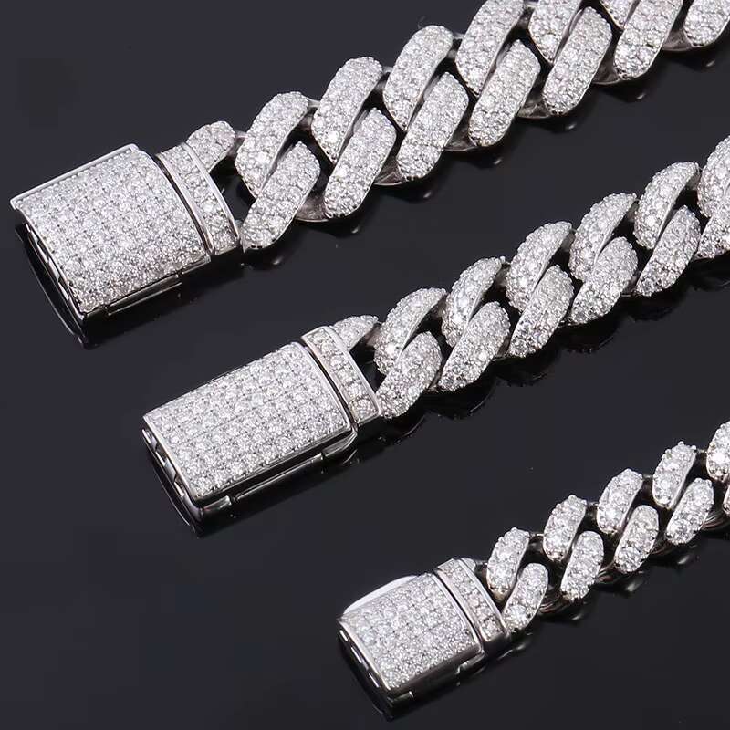 3 Days Ready to Ship 15mm 12mm 10mm 8mm 6mm VVS Moissanite Dia Cuban k Chain Iced Out Sier Men Hip Hop Jewelry