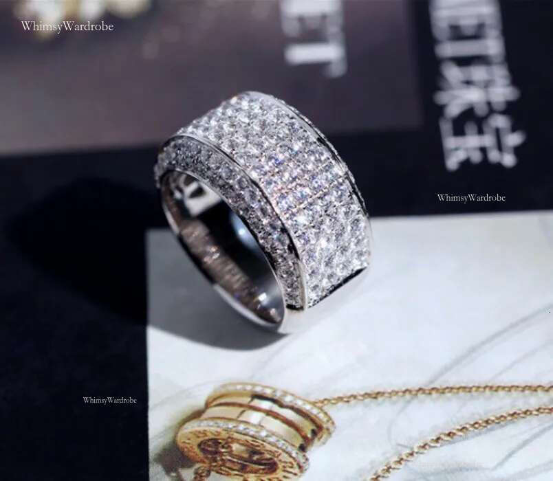 Size 8-12 Rulalei Brand Tycoon Wedding Rings Sparkg Jewelry Sterg Sier Pave White Moissanite Dia Party Eternity Engagement Ring For Men Gift