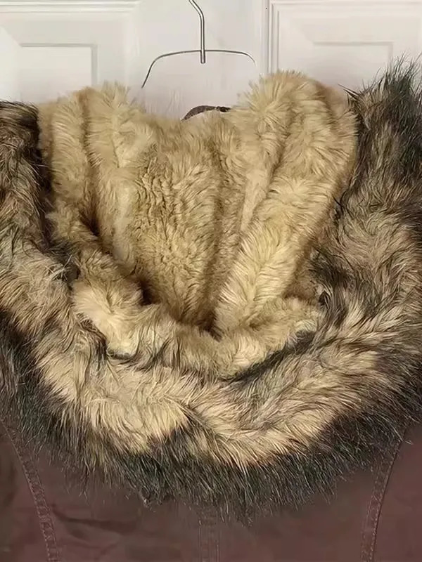 Gothic Fashion American Vintage Y2K Fur Lined Warm Jacket Womens Brown Zipper Hooded Coat Autumn and Winter Warm Casual Coats 251106 - view 6