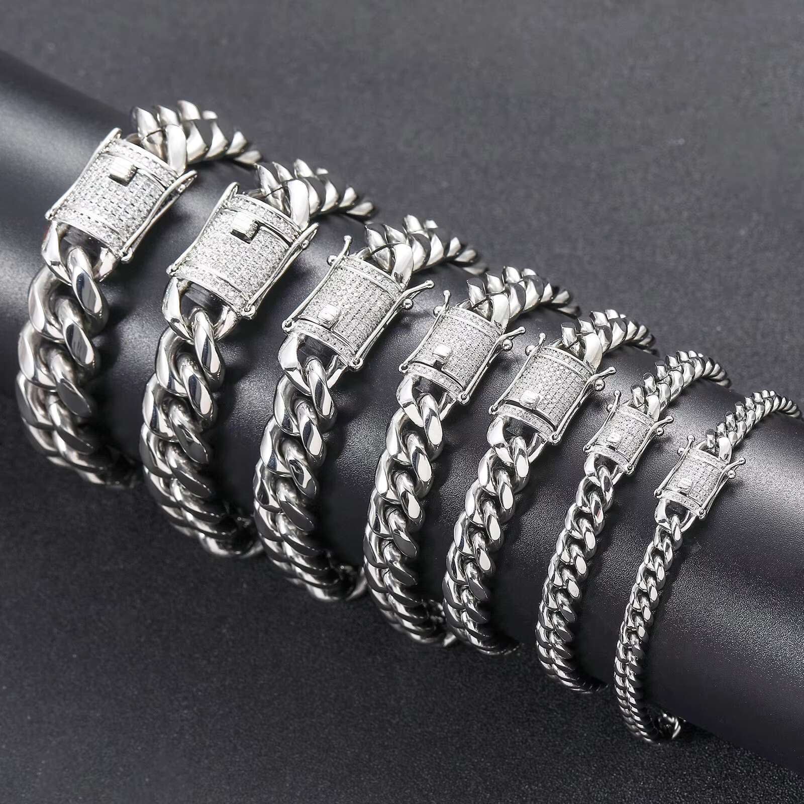 BES 6-18mm Width High Quality Low Price 14K 18K Gold Plated Monaco Stainless Steel Cuban Link Chain Bracelet Necklace Jewelry