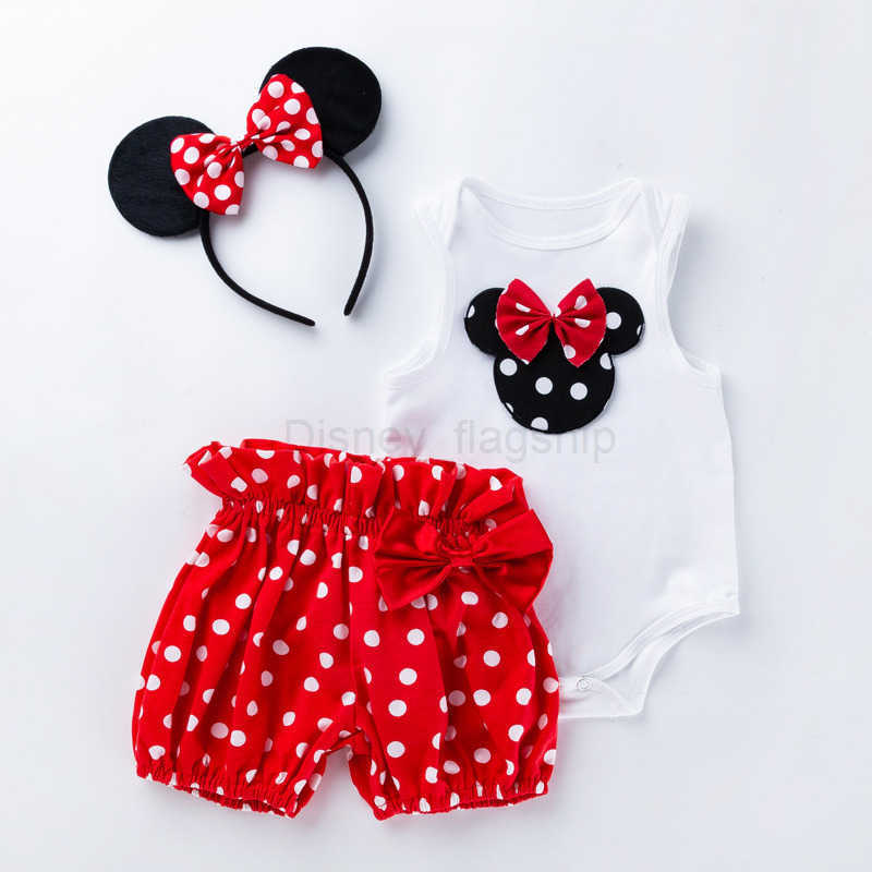 Disney Childrens clothing baby girl cartoon heart white sleeveless shirt polka dot shorts set baby outfitXJ250409