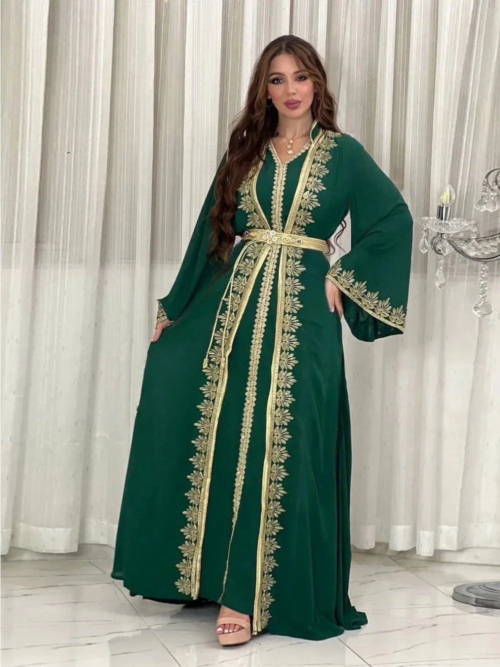 Eid al Fitr Muslim Womens Party Dress Jalabiya 2piece Set ed Arab Long Robe Ramadan Morocco Dubai Abayas Islam Vestidos Kaftan 250409