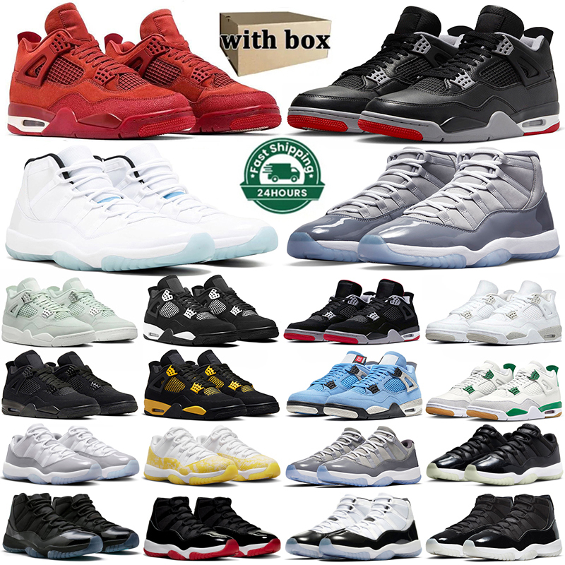 With box 4 11 basketball shoes for mens Brick By Brick Bred Black Cats 11s Cool Grey Cherry DMP Metallic Silver Rose mens outdoors trainers sneakers size 36-47
