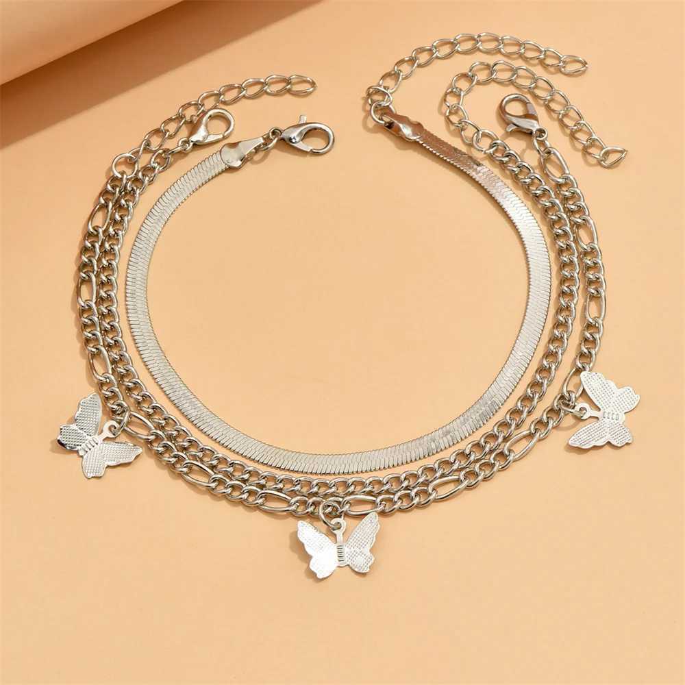 3Pcs Set Boho Butterfly Anklet Women And Men Adjustable Snake Chain Foot Jewelry Beach Stacked Layered Chain Bracelets Gift Z250408