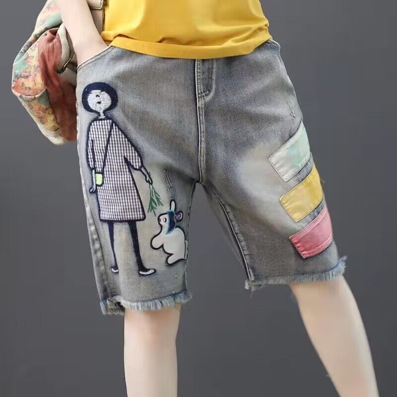 2025S Women S Designer Shorts Summer New Style Artistic Embroidery Loose Hole Embroidered Elastic High Waist Haren Cowboy Shorts For Women Hot Pants B