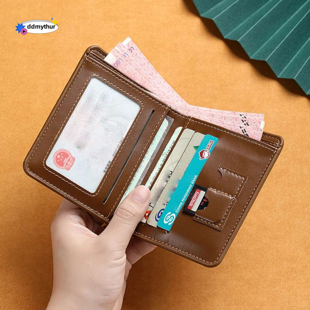 Leather Rfid Wallet Men Slim Vertical Wallets Black Thin Short ID Credit Card Holder Minimalist Men's Brown Money Bag ddmythur