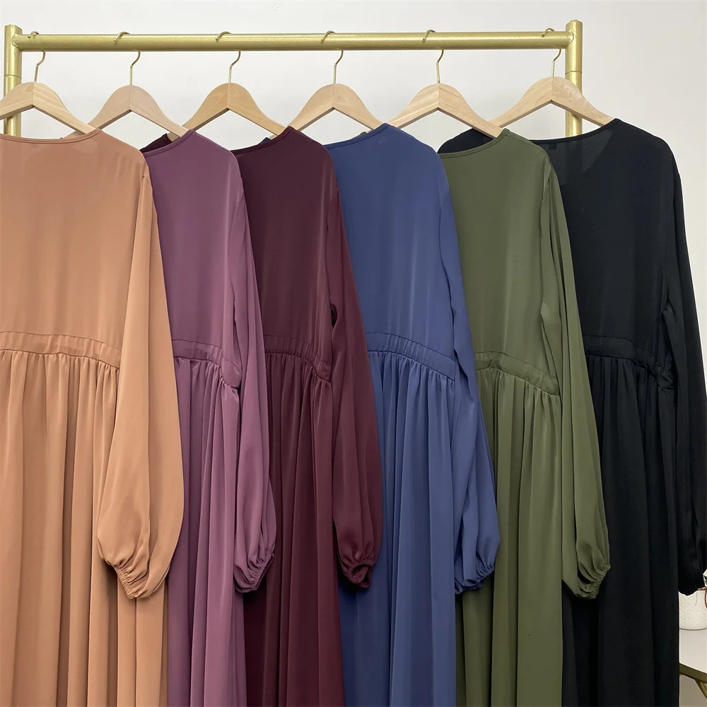 Muslim Eid al Fitr Long Dress Abaya Womens Humility Nida Zipper Front Dubai Islamic Kaftan Robe Evening 250409