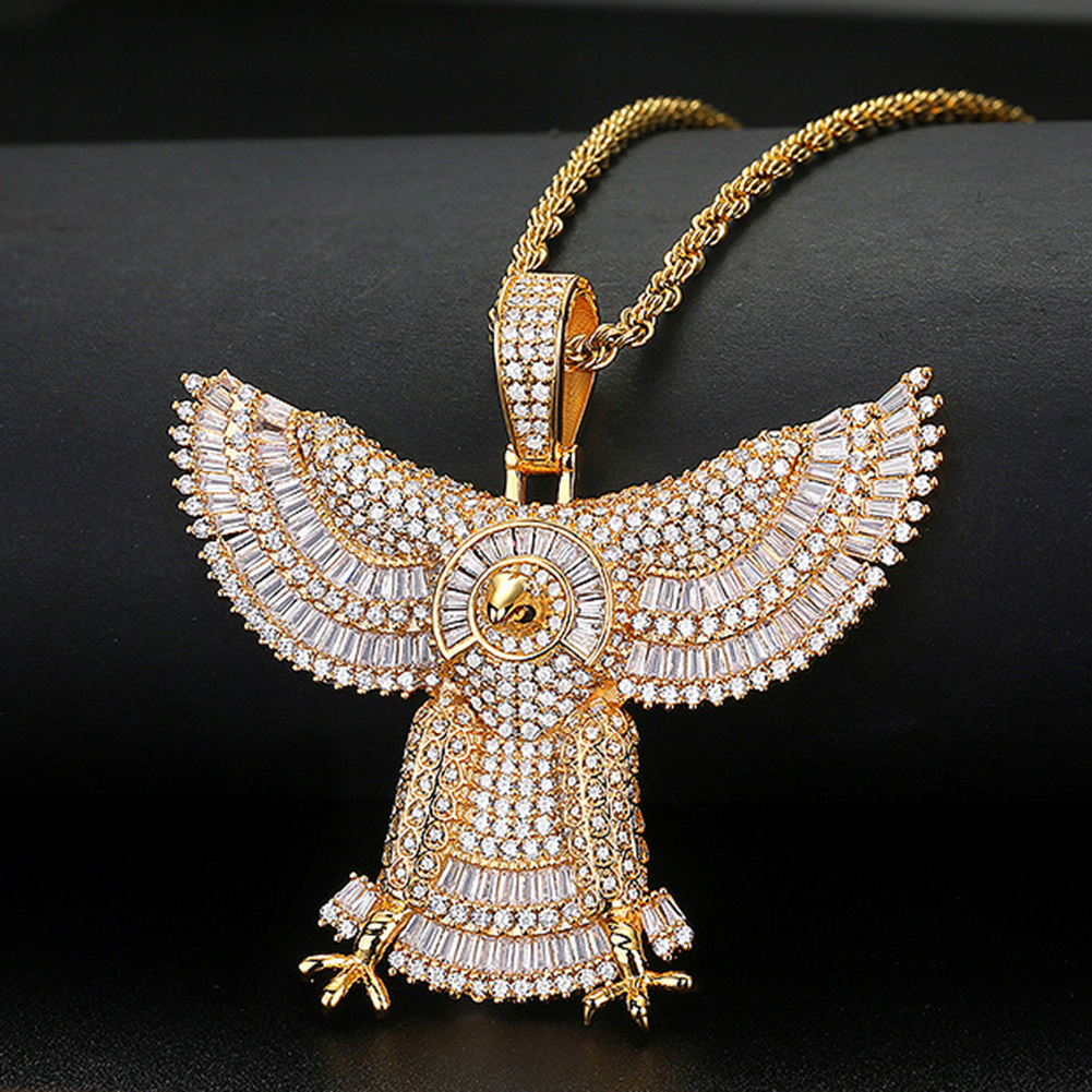 Hip Hop Animal Eagle Pendant Necklace Full TopBling 5A Zircon 18k Real Gold Plated Jewelry