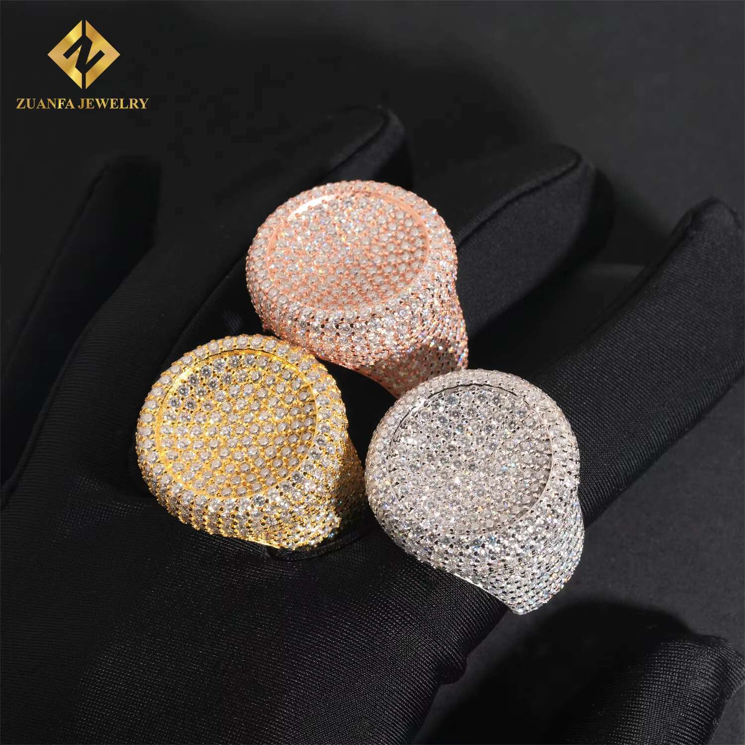 Deluxe Fully Iced VVS D Moissanite Diamond Ring GRA Certificate 925 Silver Hip Hop Ring for Men