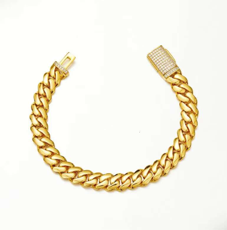 Monaco Cuban Chain 18k Gold Stainless Steel Cuban Chain 8mm 12mm 14mm 18mm Zircon Necklace for Men Women 14k Gold Chain Miami