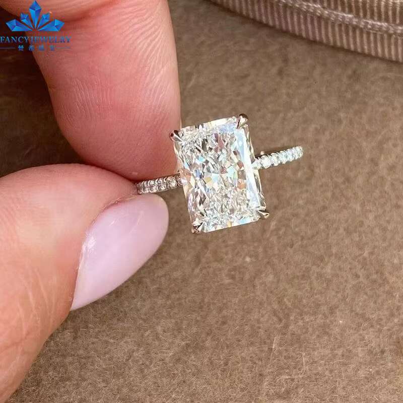 Wholesale Luxury 14K White Gold Engagement Ring with 3.0 CT Radiant Cut Moissanite 18K Gold Four Claw Prong for Wedding