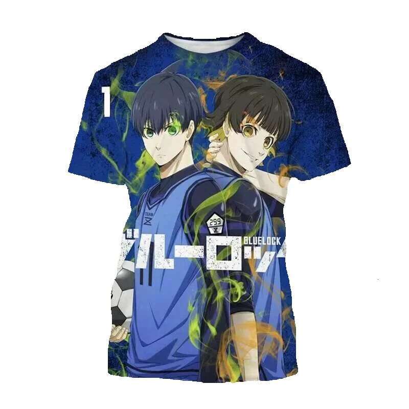 3D printed football T-shirt blue lock animation for men and women, Haruku fashion, Y2K style, short sleeved