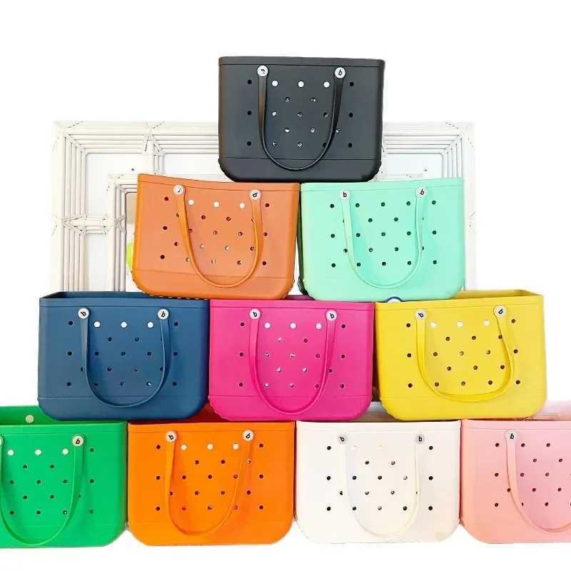 M/L/XL Beach Bag Fashion EVA Waterproof Picnic Storage Basket Travel Shopping Handbag Womens Shoulder Solid Color Handbag Y250409