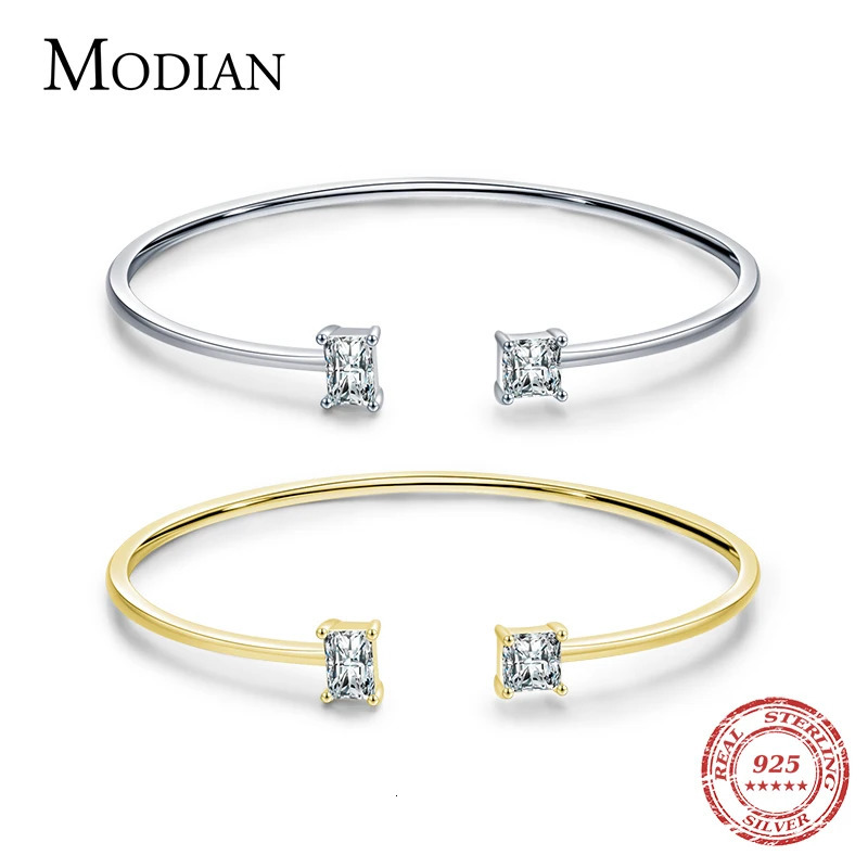 MODIAN 925 Sterling Silver Asymmetry Sparkling AAAAA Zirconia Open Size Bangle Bracelet For Women Wedding Fine Jewelry 250408