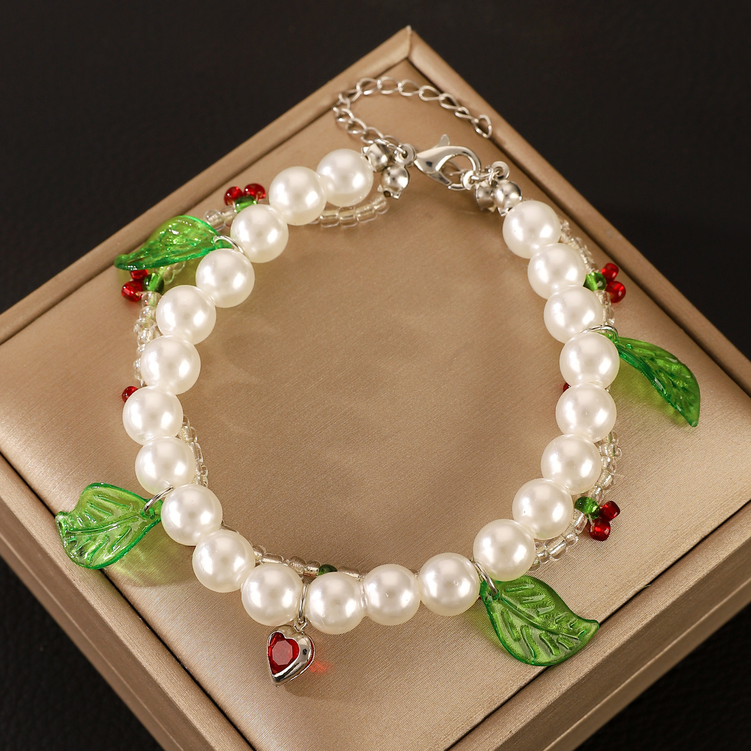 Ins Fashion Xiaomi Beaded Cherry Sweet Forest Style Women's Imitation Pearl Heart Bracelet
