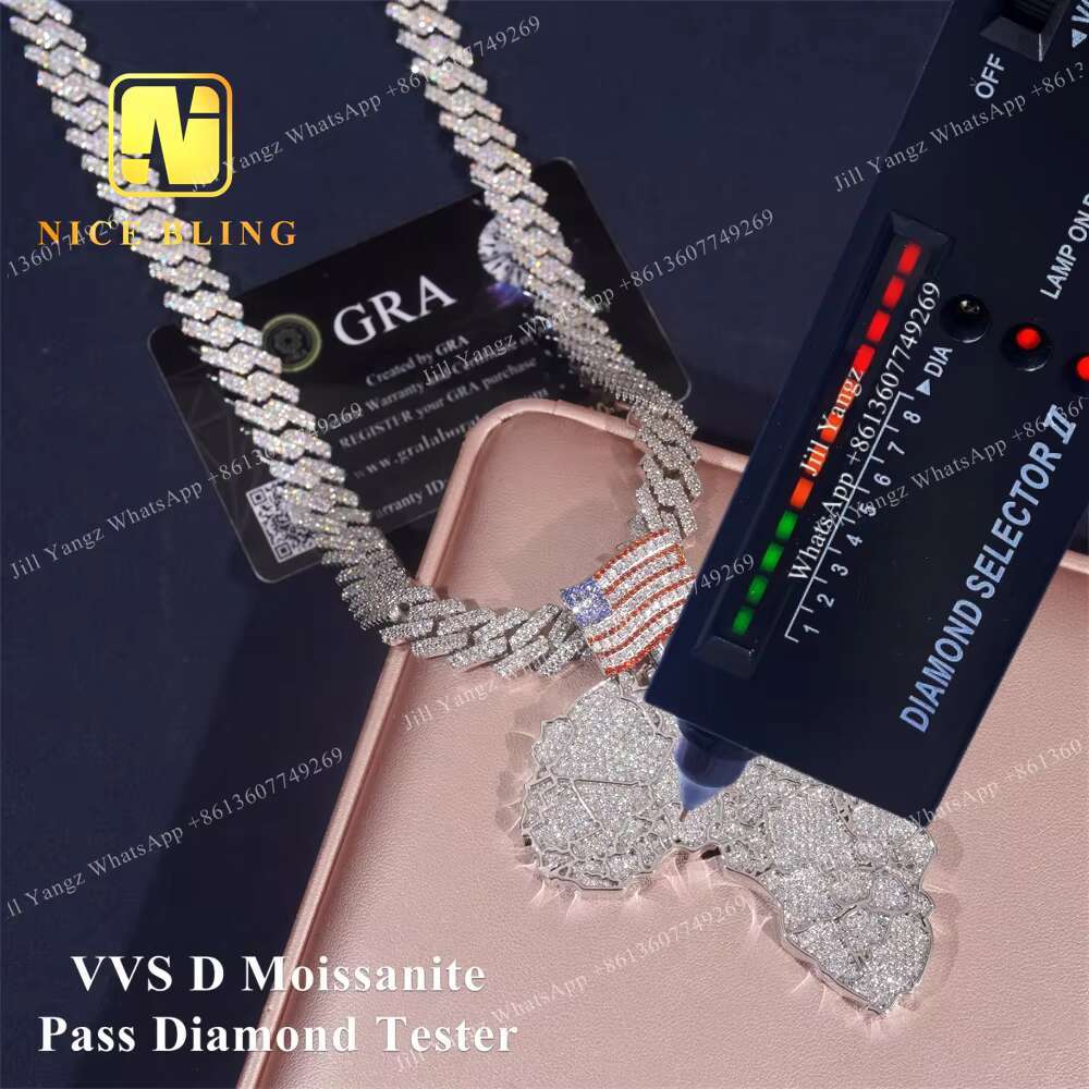 Fine Jewelry Moissanite African Map Pendant 925 Hip Hop Rapper Iced Out Pendant Moissanite Pendant