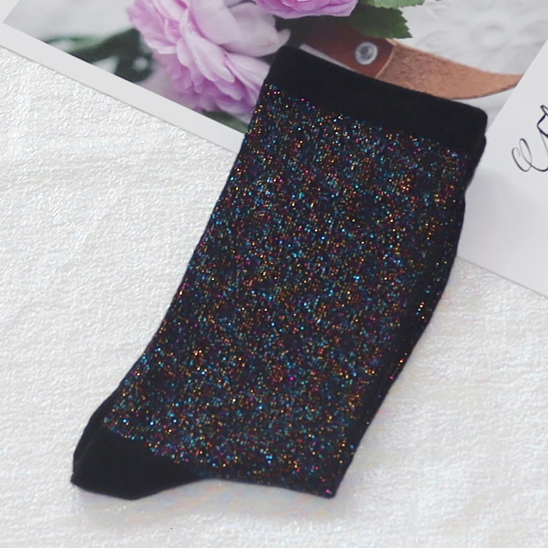 3 pairs high quality women fashion filigree socks Sexy women spring autumn glitter socks Candy-colored Korean style women socks 250409